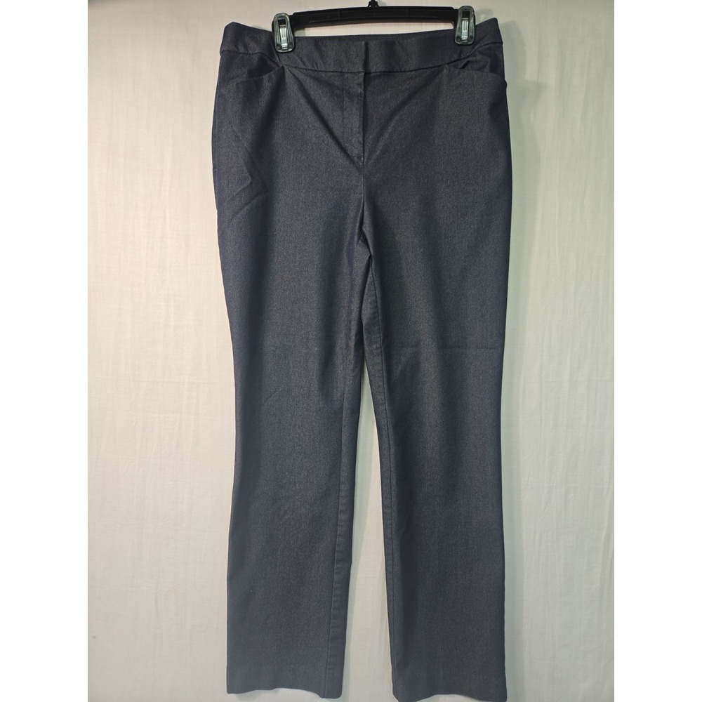 Chico's Navy Dress Pants Women's 1R (8R) Stretch Denim Look Straight Leg Pockets